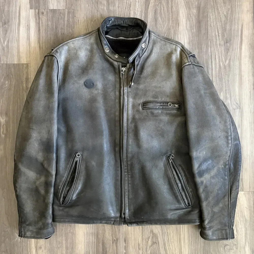 Vintage Schott 141 Cowhide Leather Cafe Racer Motorcycle Jacket Size 42 USA FADE